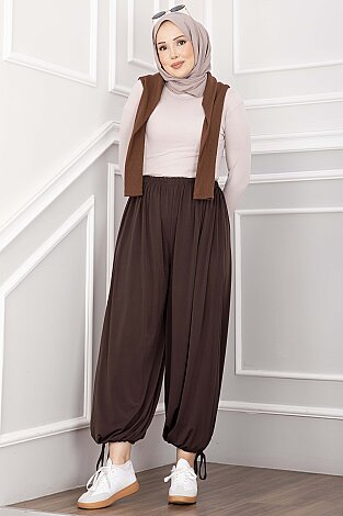 Bel Ve Paça Ayarlanabilir Şalvar Pantolon Kahve - 3