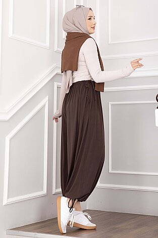Bel Ve Paça Ayarlanabilir Şalvar Pantolon Kahve - 5