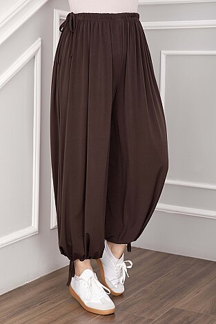 Bel Ve Paça Ayarlanabilir Şalvar Pantolon Kahve - 2