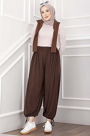 Bel Ve Paça Ayarlanabilir Şalvar Pantolon Taba - 3