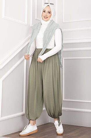 Bel Ve Paça Ayarlanabilir Şalvar Pantolon Yeşil Olive