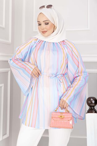 Belden Bağcıklı Güncel Desen Etek Ve Pantolon Üstü Tunik Bebe Mavisi