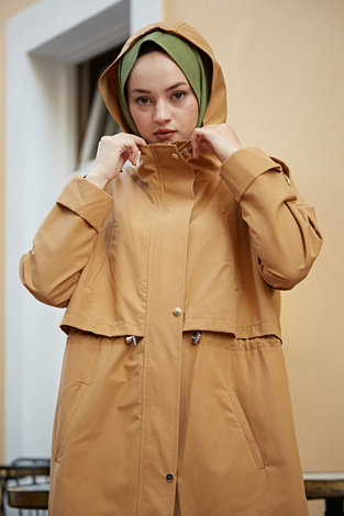 Belden Büzgülü Kısa Trenç 61116-2 Camel - Thumbnail