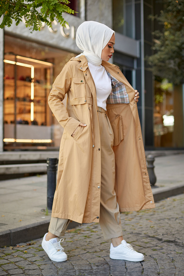  - Belden Büzgülü Trençkot 4728-1 Camel (1)