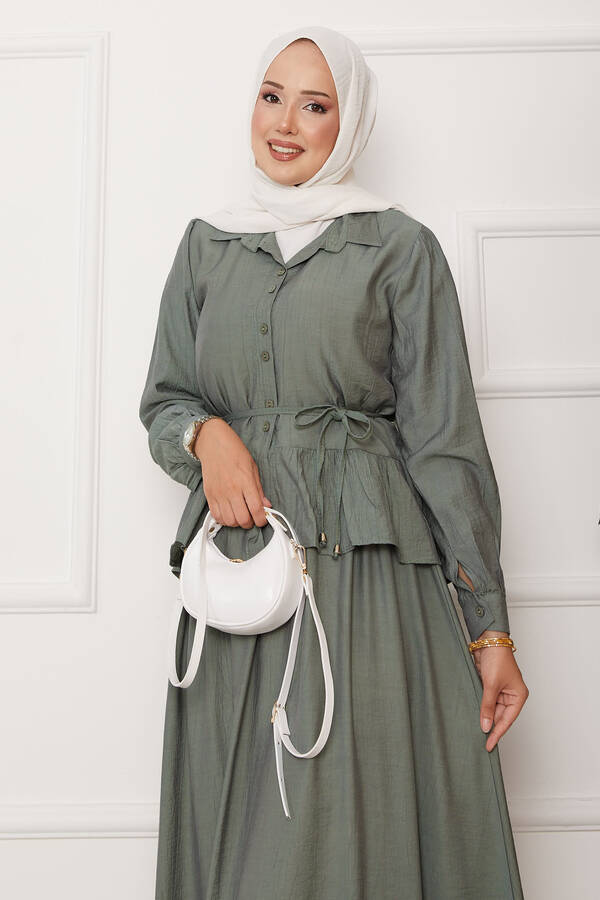 Znk - Beli Bağcık Detaylı Etekli İkili Çilek Takım Çağla Yeşili (1)