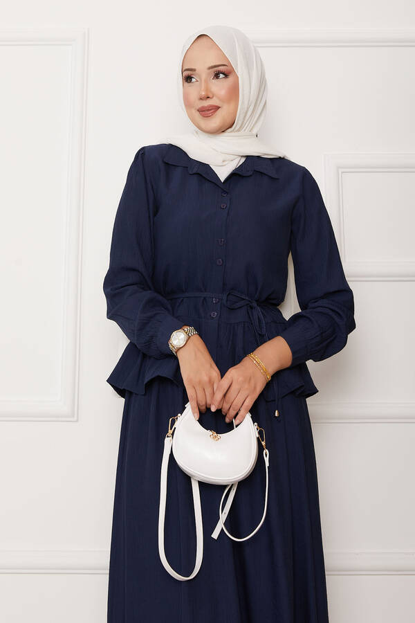 Znk - Beli Bağcık Detaylı Etekli İkili Çilek Takım Lacivert (1)