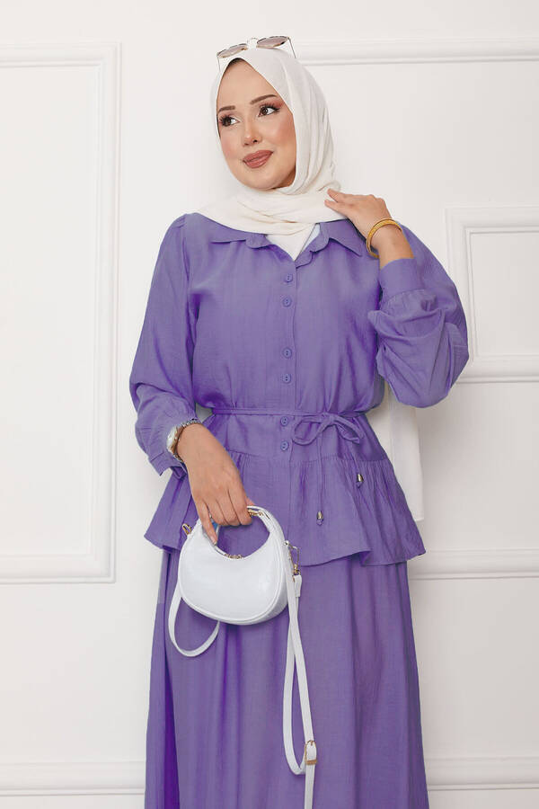 Znk - Beli Bağcık Detaylı Etekli İkili Çilek Takım Lila (1)