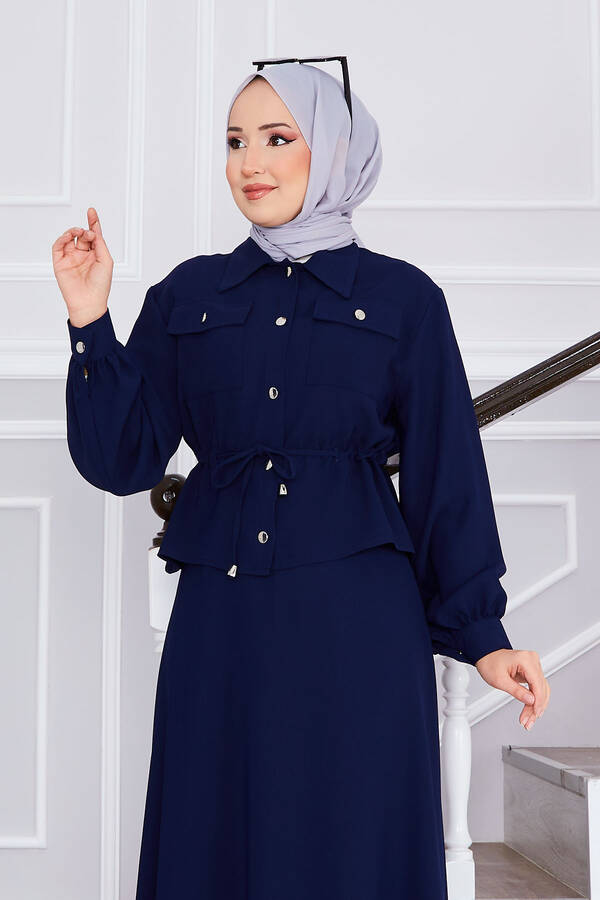 MD - Beli Büzgülü Çift Cepli Etekli Takım Lacivert (1)