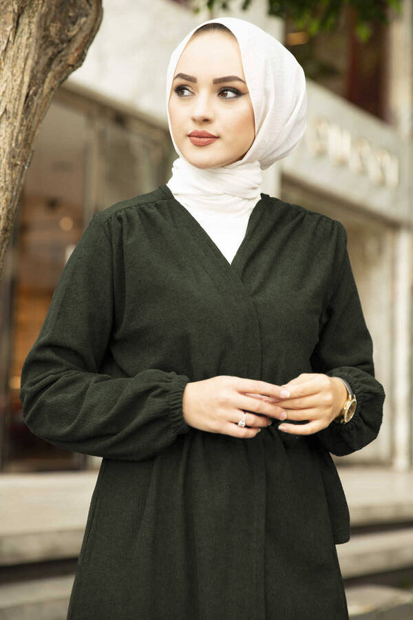 Th - Beli Büzgülü Tesettür Kimono Haki (1)