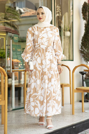 Beli Kuşaklı Çingene Elbise 100MD-12483-4 - Thumbnail