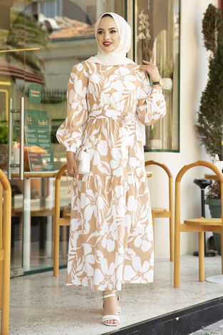 Beli Kuşaklı Çingene Elbise 100MD-12483-4 - Thumbnail