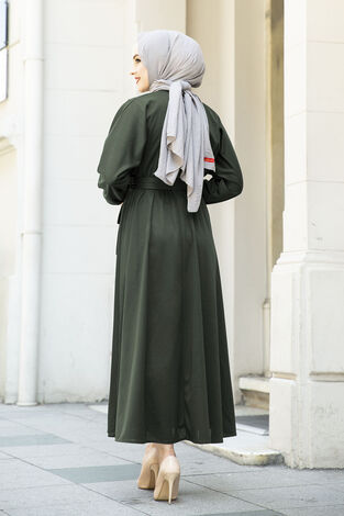 Beli Kuşaklı Elbise 100MD-10528 Haki - Thumbnail