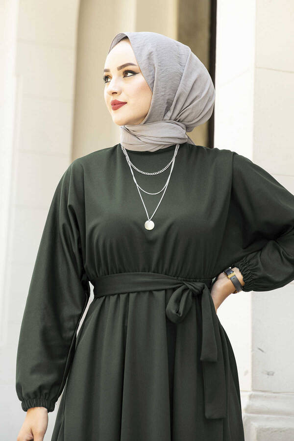 MD - Beli Kuşaklı Tesettür Elbise 100MD-10528 Haki (1) MD - Beli Kuşaklı Tesettür Elbise 100MD-10528 Haki (1)