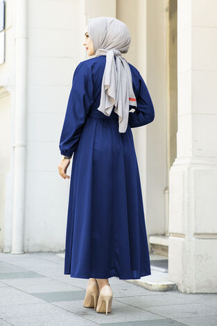 Beli Kuşaklı Elbise 100MD-10528 İndigo - Thumbnail