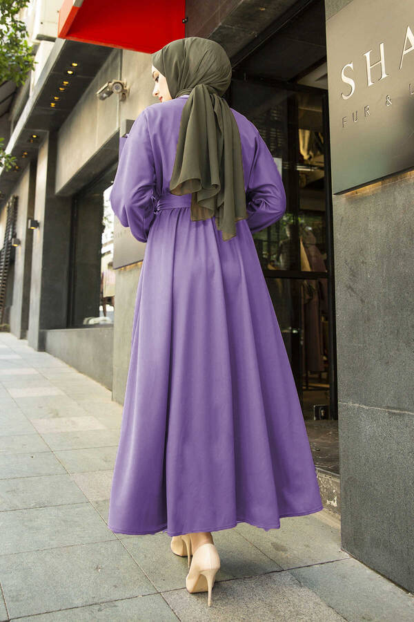 Beli Kuşaklı Elbise 100MD-10528 Lila