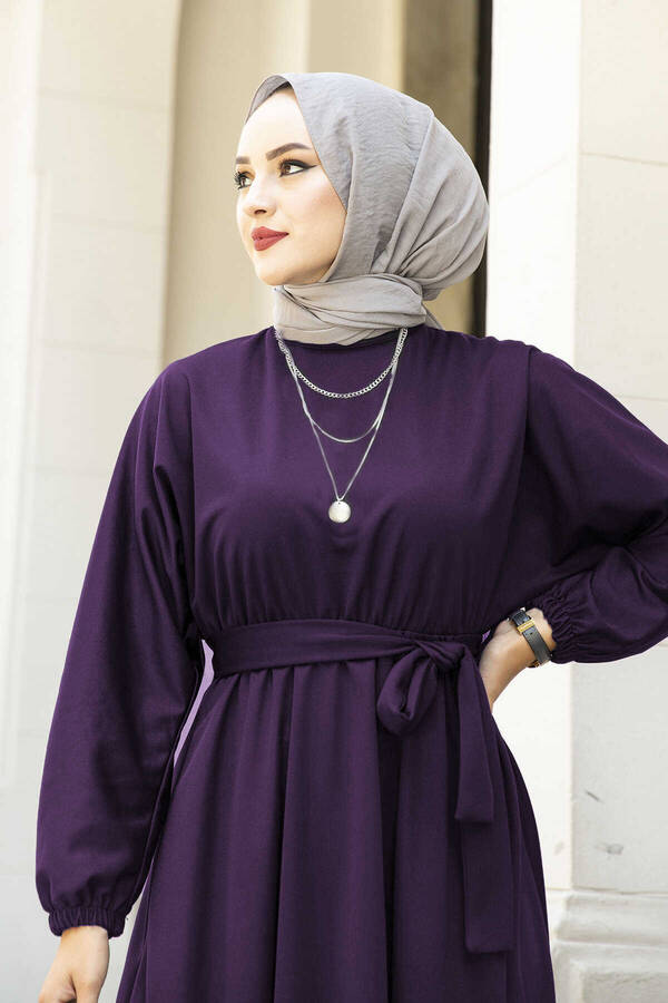 MD - Beli Kuşaklı Tesettür Elbise 100MD-10528 Mor (1) MD - Beli Kuşaklı Tesettür Elbise 100MD-10528 Mor (1)