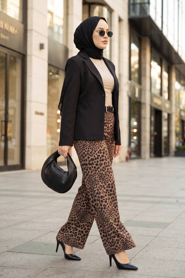 Leopar Desenli Pantolon - 4