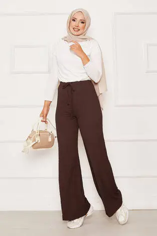 Beli Lastikli Bubble Pantolon Kahve - Thumbnail