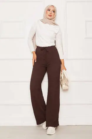 Beli Lastikli Bubble Pantolon Kahve - Thumbnail