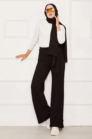 Beli Lastikli Bubble Pantolon Siyah - Thumbnail