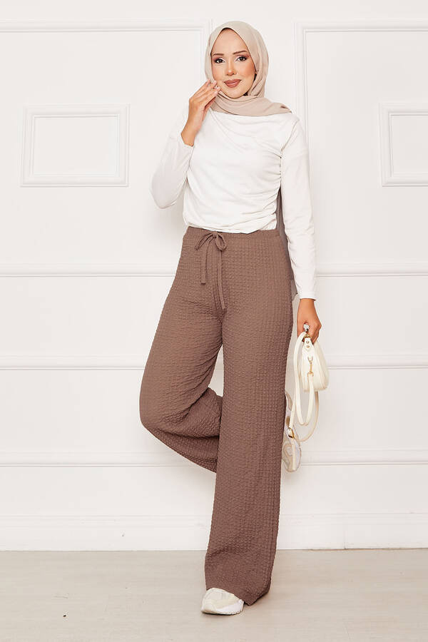 Beli Lastikli Bubble Pantolon Vizon