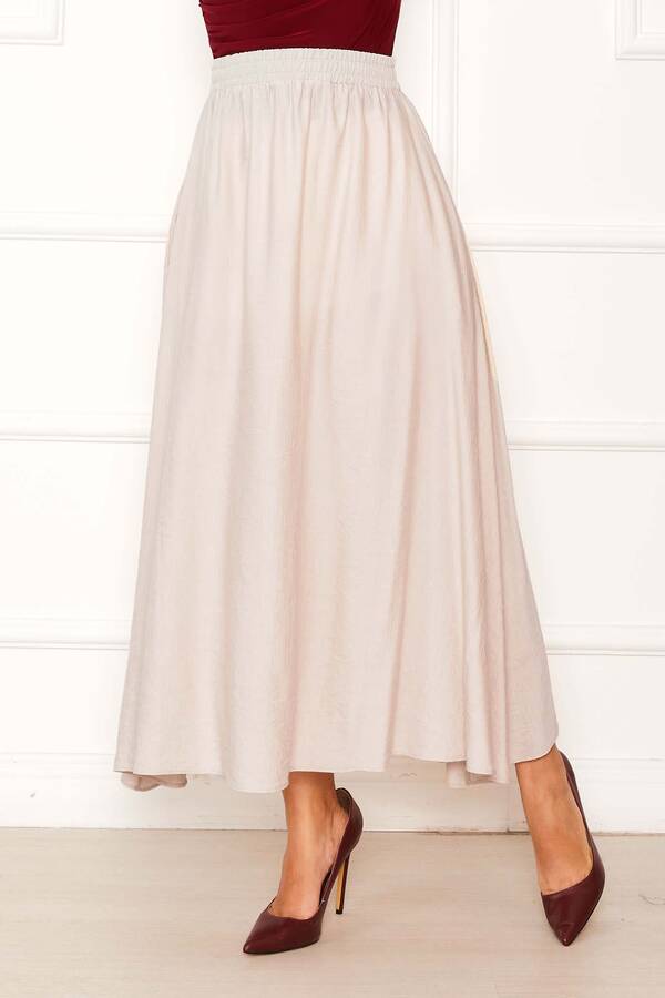 Kç - Beli Lastikli Cep Detaylı Etek Bej (1)