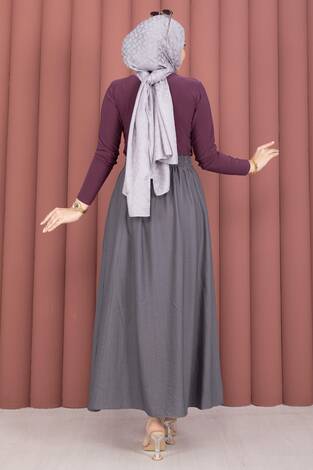 Beli Lastikli Cep Detaylı Etek Gri - Thumbnail