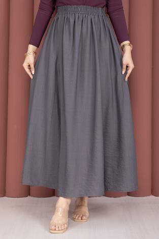 Beli Lastikli Cep Detaylı Etek Gri - Thumbnail