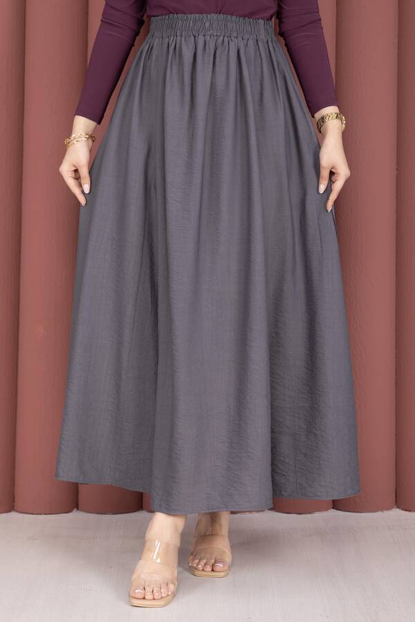 Kç - Beli Lastikli Cep Detaylı Etek Gri (1)