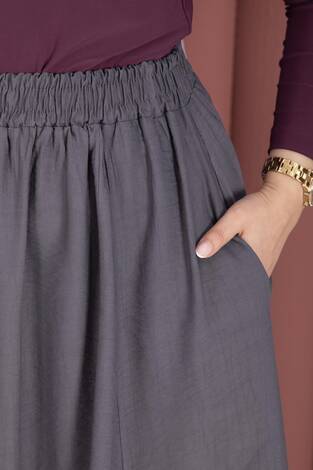 Beli Lastikli Cep Detaylı Etek Gri - Thumbnail