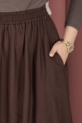 Beli Lastikli Cep Detaylı Etek Kahve - Thumbnail