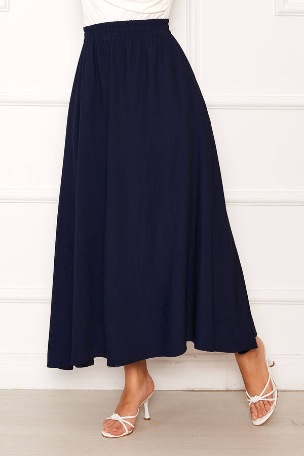 Kç - Beli Lastikli Cep Detaylı Etek Lacivert (1)