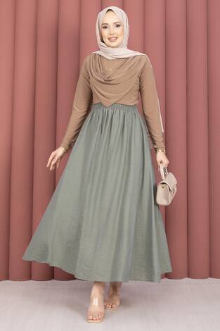 Beli Lastikli Cep Detaylı Etek Mint - Thumbnail