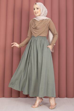 Beli Lastikli Cep Detaylı Etek Mint - Thumbnail