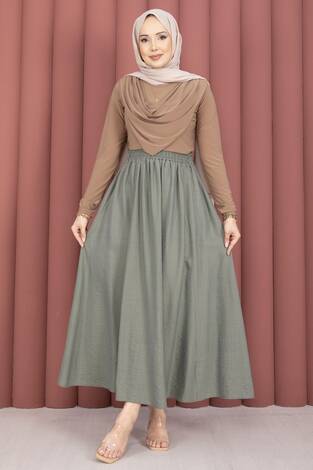 Beli Lastikli Cep Detaylı Etek Mint - Thumbnail
