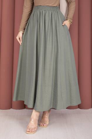 Beli Lastikli Cep Detaylı Etek Mint - Thumbnail