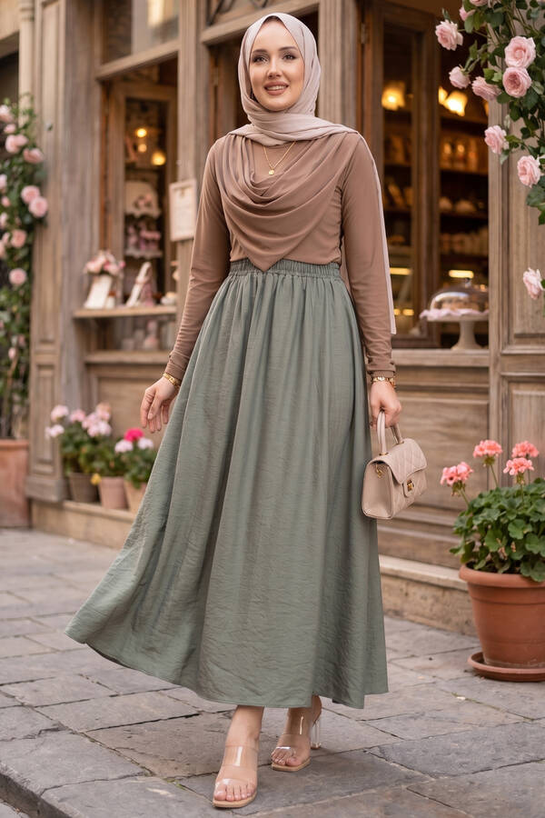 Kç - Beli Lastikli Cep Detaylı Etek Mint