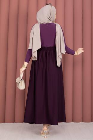 Beli Lastikli Cep Detaylı Etek Mürdüm - Thumbnail