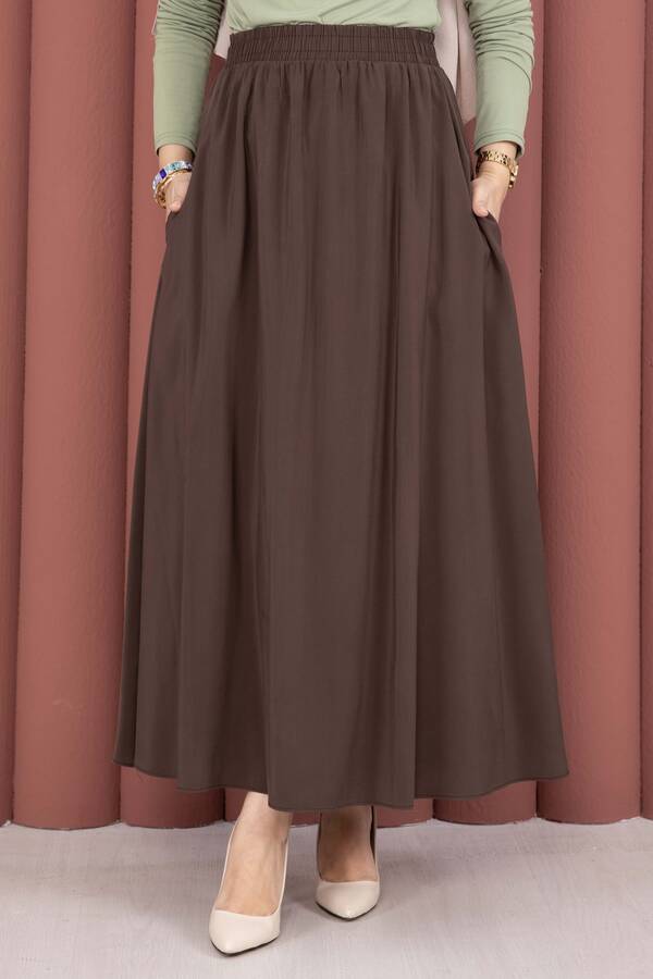 Kç - Beli Lastikli Cepli Tensel Etek Kahve (1)