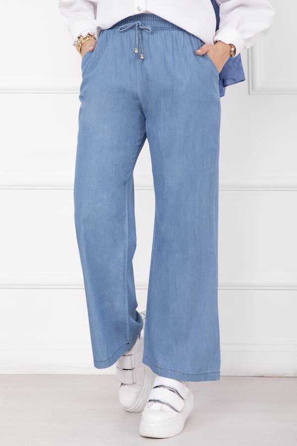 MD - Beli Lastikli Cepli Tensel Kot Pantolon Açık Mavi (1)