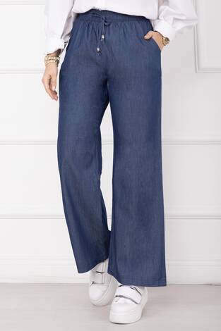 Beli Lastikli Cepli Tensel Kot Pantolon Mavi - Thumbnail