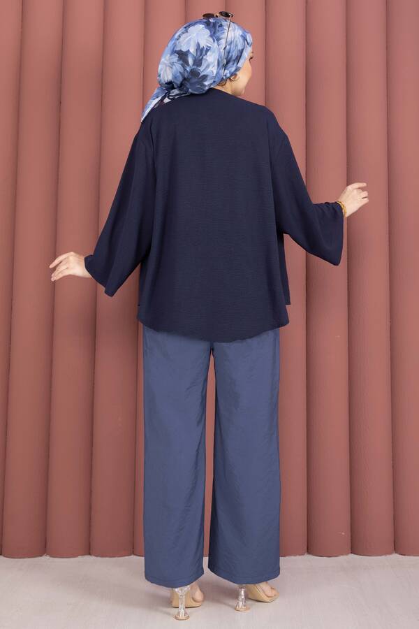 Beli Lastikli Cepli Tensel Pantolon İndigo - 5