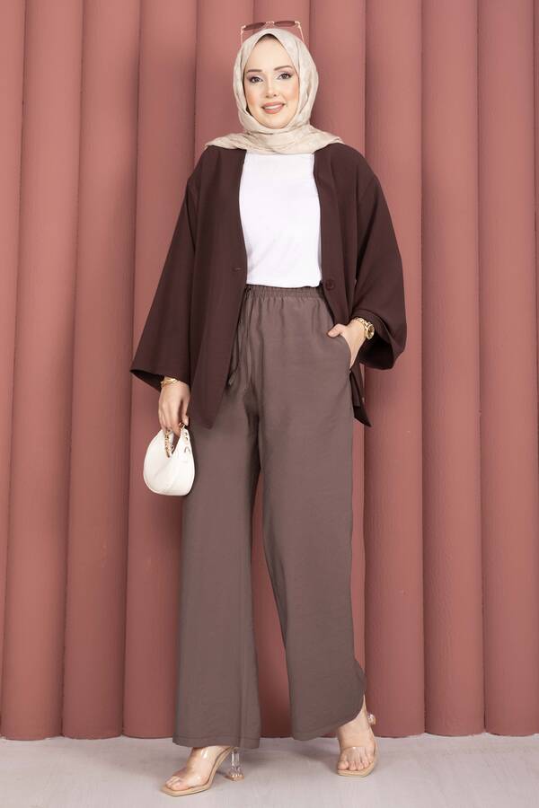 Beli Lastikli Cepli Tensel Pantolon Kahve - 4