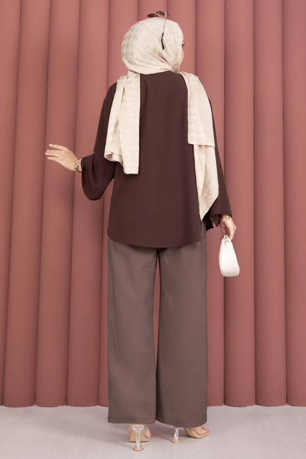 Beli Lastikli Cepli Tensel Pantolon Kahve - 5