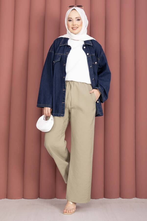 Beli Lastikli Cepli Tensel Pantolon Yeşil Olive - 3