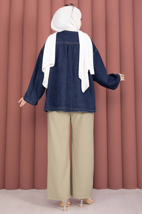 Beli Lastikli Cepli Tensel Pantolon Yeşil Olive - 4