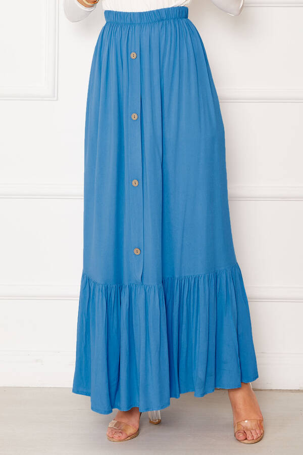 Zmr - Beli Lastikli Düğme Detaylı Tesettür Etek Mavi (1) Zmr - Beli Lastikli Düğme Detaylı Tesettür Etek Mavi (1)