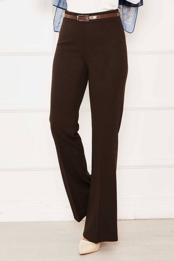 Beli Lastikli İspanyol Paça Pantolon Kahve - 3