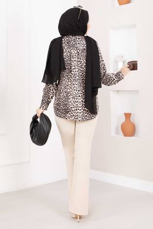 Beli Lastikli İspanyol Paça Pantolon Krem - Thumbnail