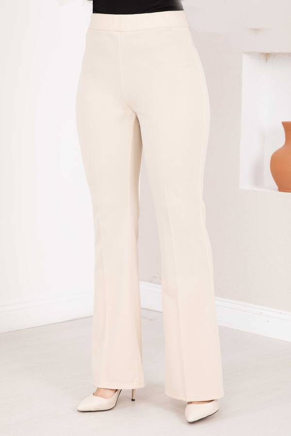 Kç - Beli Lastikli İspanyol Paça Pantolon Krem (1)